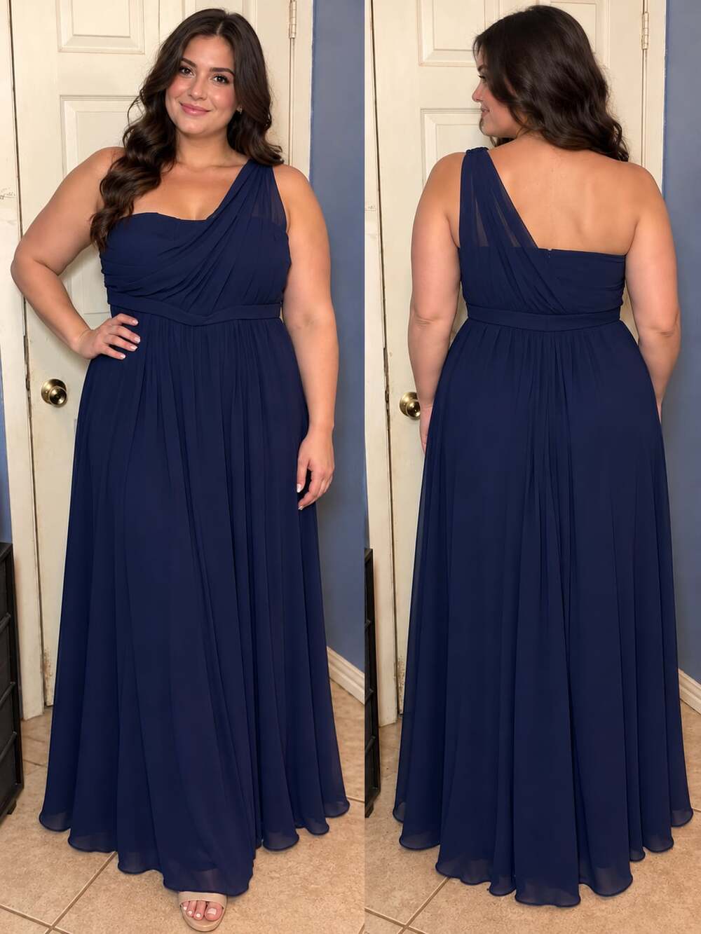 Alfred Angelo One Shoulder Chiffon Maxi formal Dress Navy